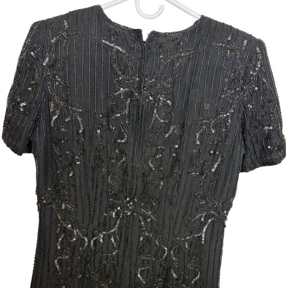 Vintage Papell Boutique Evening Dress Black 8 Sequins Cocktail Party Knee Length - Picture 7 of 9